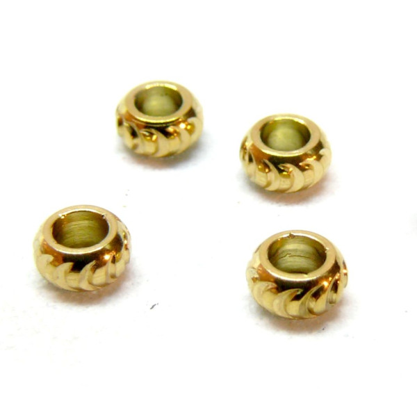 Perles Intercalaires, Rondelles Travaillées 4mm, Acier Inoxydable 304, finition Doré à l'or fin 18K