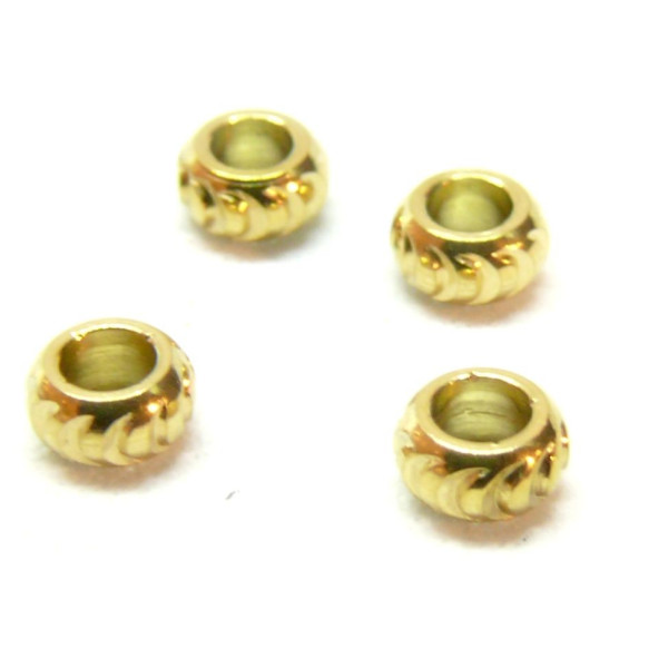Perles Intercalaires, Rondelles Travaillées 4mm, Acier Inoxydable 304, finition Doré à l'or fin 18K