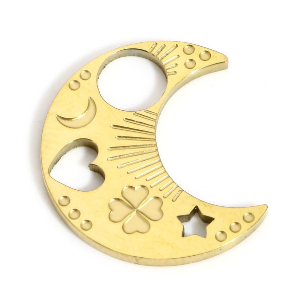 Pendentif Lune Travaillé 18mm, Acier Inoxydable 316L Doré  à l'or fin 18K, PVD pour bijoux raffinés