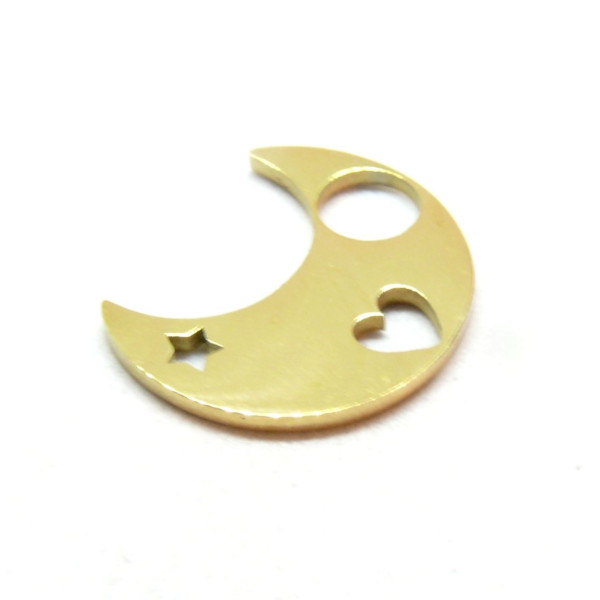 Pendentif Lune Travaillé 18mm, Acier Inoxydable 316L Doré  à l'or fin 18K, PVD pour bijoux raffinés
