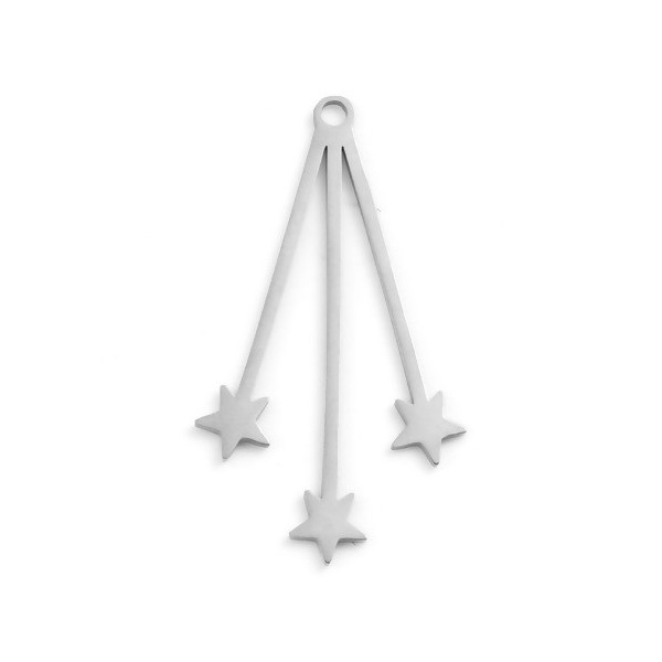 Pendentif triple Etoiles 40mm, Acier Inoxydable 304 finition Argenté