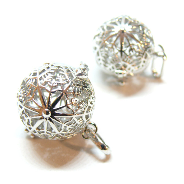 Pendentif Cage Bola Grossesse Flocon de Neige 12mm, finition Argent Platine
