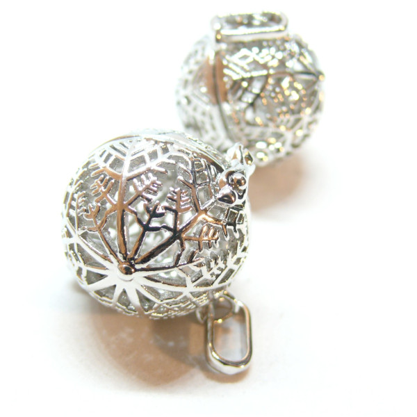 Pendentif Cage Bola Grossesse Flocon de Neige 12mm, finition Argent Platine