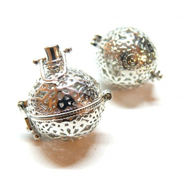 Pendentif Cage Bola Grossesse Multi Fleur 16 mm – Laiton – Finition Argent Platine