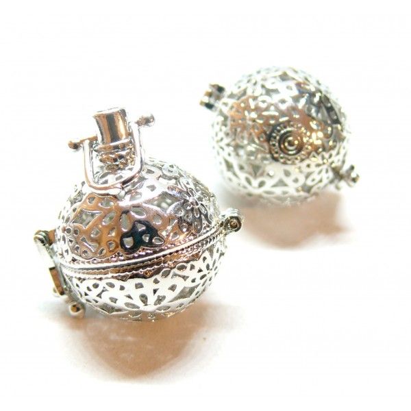 Pendentif Cage Bola Grossesse Multi Fleur 16 mm – Laiton – Finition Argent Platine