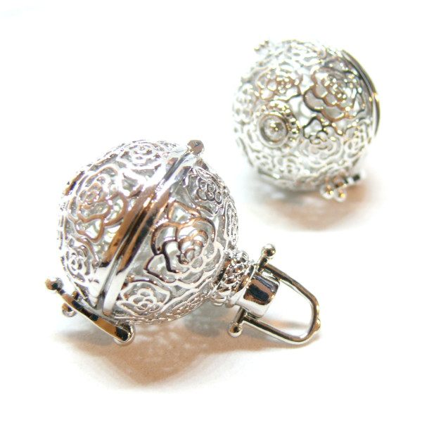 Pendentif Cage Bola Grossesse Flocon de Neige 16mm, finition Argent Platine