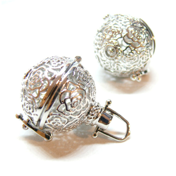 Pendentif Cage Bola Grossesse Flocon de Neige 16mm, finition Argent Platine