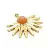 Pendentif  Demi Soleil Eventail 20 mm, Acier Inoxydable finition Doré 18KT et pierre Orange