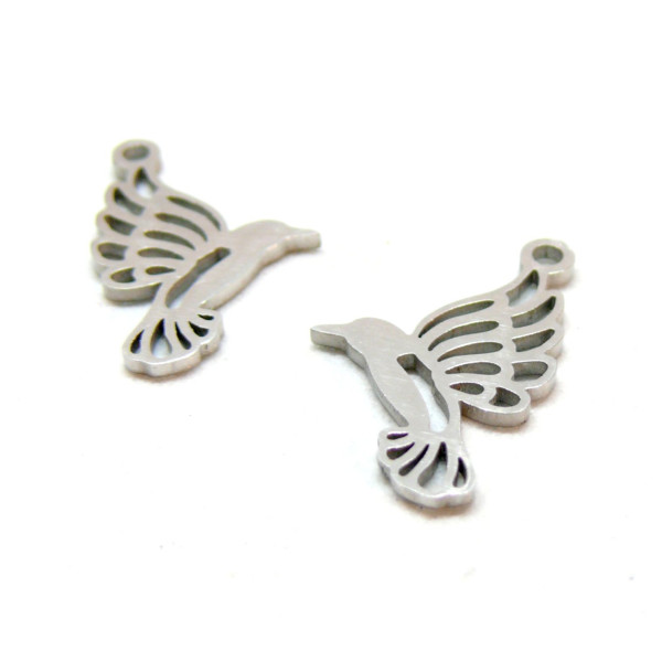 Pendentifs Oiseau Colibri 18.5 mm, Acier Inoxydable 304 finition Argenté, pour bijoux raffinés