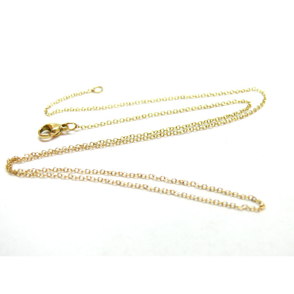 Collier 50 cm, maille fine 1.5 mm, Acier Inoxydable 304, finition Doré à l'or fin 18K