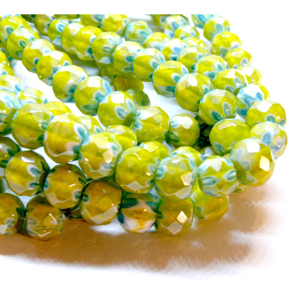 Perles Rondelles Verre 10 par 8mm, Verre Millefiori fait Main