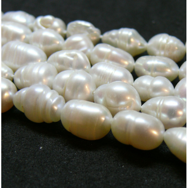 Perles Naturelles Keishi, forme de grain de riz 10mm, finition Crème