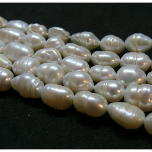 Perles Naturelles Keishi, forme de grain de riz 10mm, finition Crème