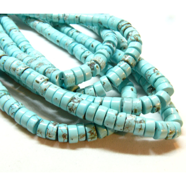 Perles rondelles 6 par 3mm, Heishi Magnésite Teintée