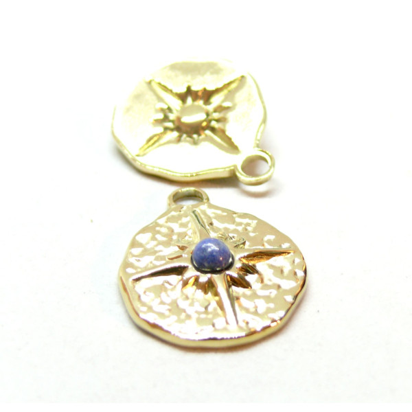 Pendentif  Médaillon Etoile 18.5mm et Lapis lazuli, Acier Inoxydable finition 304 Doré à l'or fin 18K, Placage sous vide