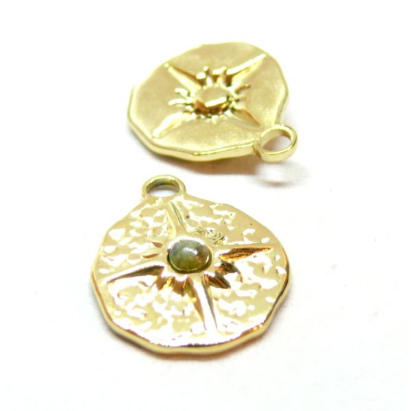 Pendentif,  Médaillon Etoile 18.5mm et Jaspe, Acier Inoxydable finition 304 Doré à l'or fin 18K, Placage sous vide