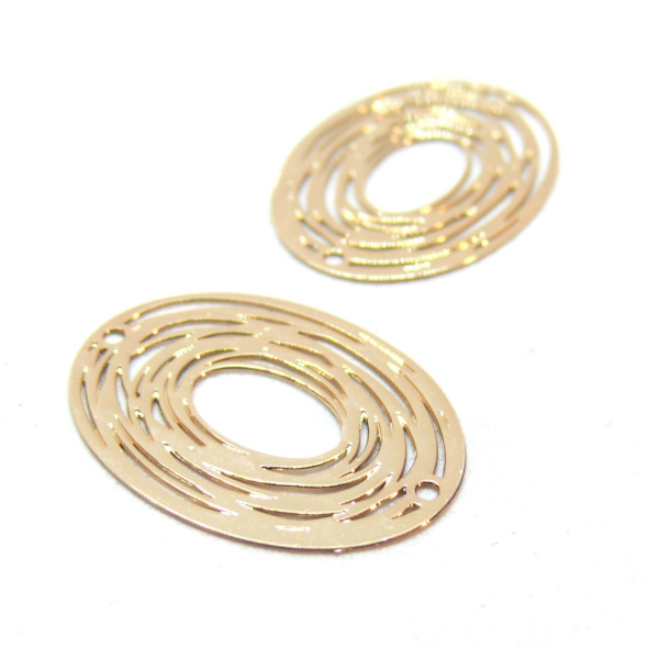 Estampes, pendentif filigrane Ovale 23 par 17mm, métal finition Dore