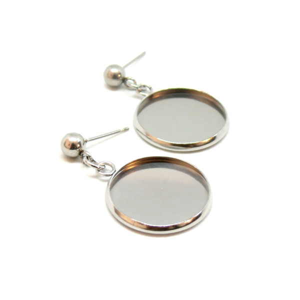 Supports de Boucle d'oreille puce 20mm,  ACIER INOXYDABLE 304 finition Argenté