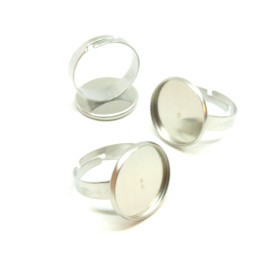 Supports de Bagues pour Cabochon Rond 16mm, Acier Inoxydable 304 finition Argenté