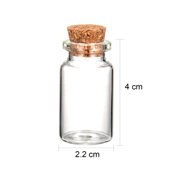 Flacons, mini fiole en verre 40 par 22mm, avec bouchon en liège