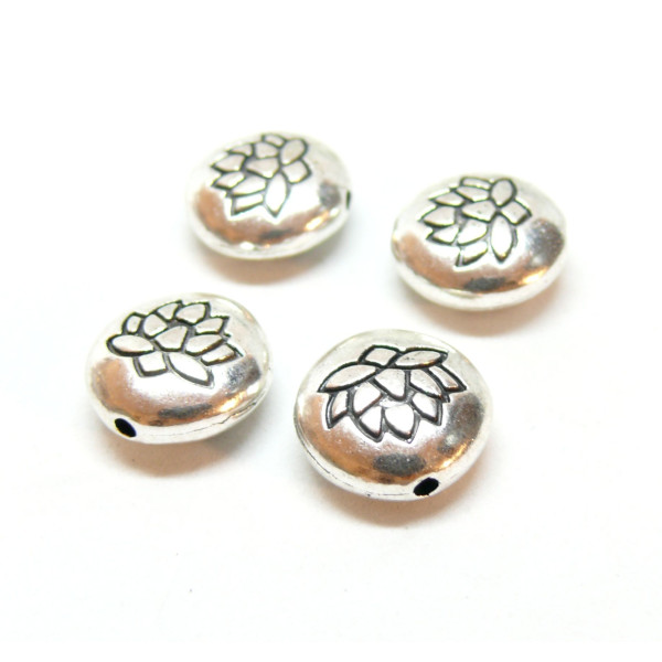 Perles intercalaires Fleur de lotus, Yoga, métal finition ARGENT ANTIQUE