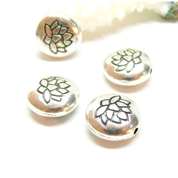 Perles intercalaires Fleur de lotus, Yoga, métal finition ARGENT ANTIQUE