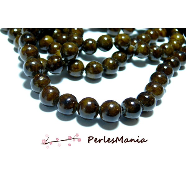 Perles rondes 8mm, jade teintées MARRON,  pour création de bijoux