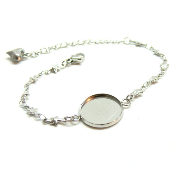 Support de Bracelet, maille Etoile, pour cabochon 16mm,  Acier Inoxydable 304, finition Argenté