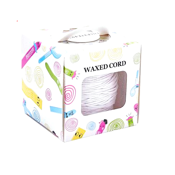 Bobine dans boite, d'environ 90 mètres, fil en coton ciré 1mm, BLANC coloris 101