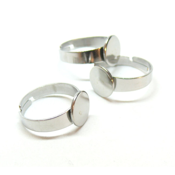 Supports de Bague plateau lisse 14.5mm, Acier Inoxydable 304 finition Argenté