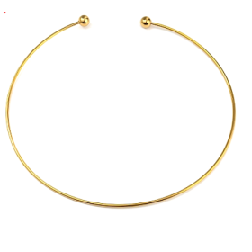 H11H01105G – 1 Collier Torque Jonc 2mm avec Boules – Acier Inoxydable Doré Placage Ionique