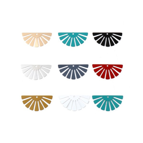 Estampes, pendentifs, Demi cercle style, Eventail 35 mm, métal coloris Moutarde Marron