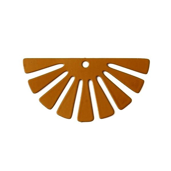 Estampes, pendentifs, Demi cercle style, Eventail 35 mm, métal coloris Moutarde Marron