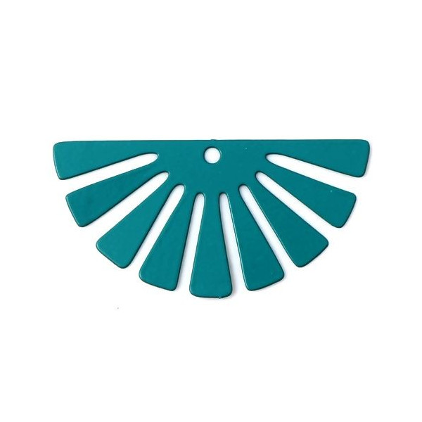 Estampes, pendentifs, Demi cercle style, Eventail 35 mm, métal coloris Bleu Canard