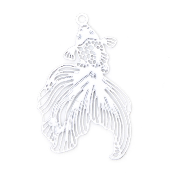 Estampes, pendentifs Poisson de Combat 46mm, Acier Inoxydable  finition Argenté