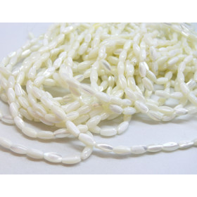 Perles Oblong, Nacre forme grain de riz  4 par 7 mm, coloris Blanc Irisé