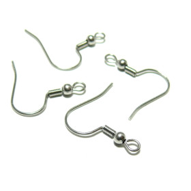 Crochets Boucles d’Oreille avec ressort et bille – Acier Inoxydable 304 Argenté