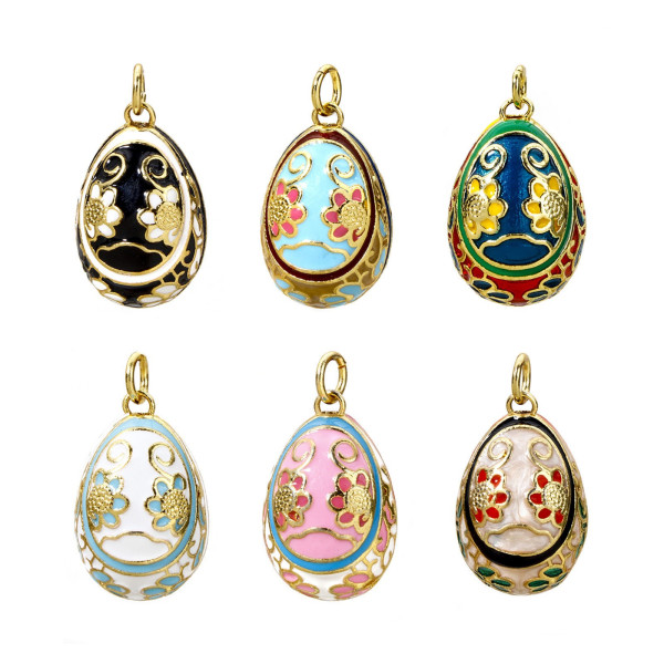 Pendentif Oeuf résine Emaillé, Laiton finition doré à l'or fin 18K