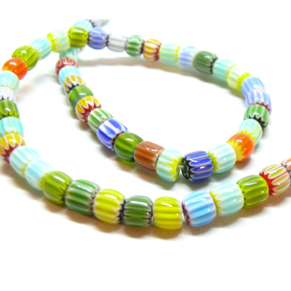 Perles Rondelles Verre 7 par 6mm, Verre Millefiori fait Main