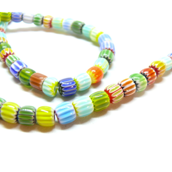 Perles Rondelles Verre 7 par 6mm, Verre Millefiori fait Main