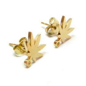 Boucles d' oreille, Puce Feuille avec attache, Acier Inoxydable 304 finition Doré, placage IONIQUE, avec embouts