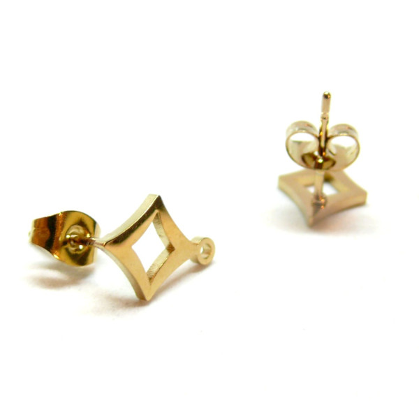 Boucles d' oreille, Puce losange  avec attache, Acier Inoxydable 304 finition Doré, placage IONIQUE