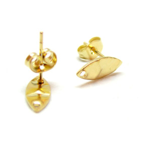 Boucles d’oreille Puce Navette trou 12mm – Acier Inoxydable Doré à l'or fin 18K, IONIQUE avec embouts