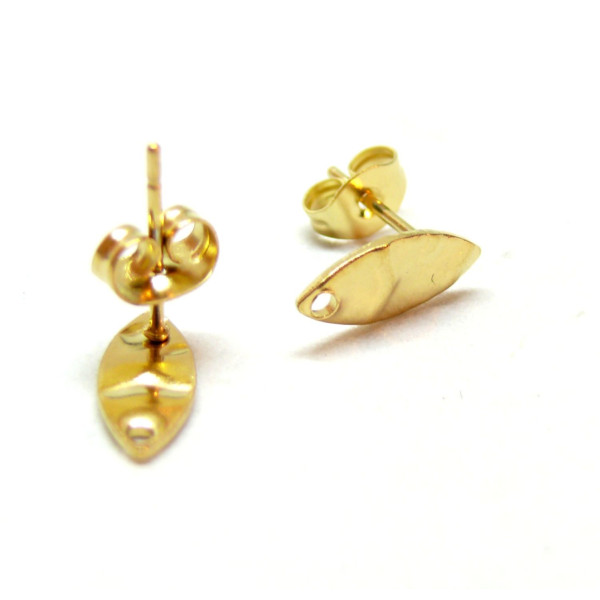Supports Boucles d' oreille, Puce Navette avec trou 12mm, Acier Inoxydable finition Doré, avec embouts
