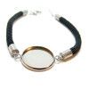 Support de Bracelet, cordon Noir, pour cabochon 16mm,  Acier Inoxydable 304, finition Argenté