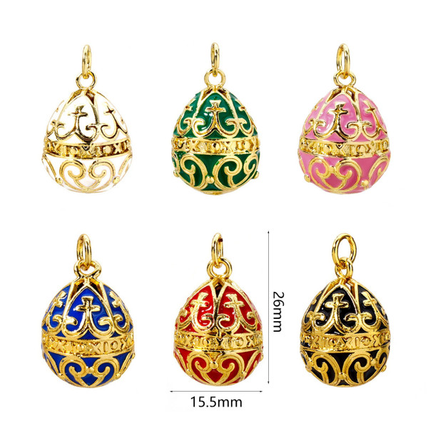 Pendentif Oeuf résine Emaillé, Laiton finition doré à l'or fin 18K
