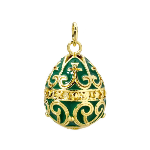 Pendentif Oeuf résine Emaillé, Laiton finition doré à l'or fin 18K