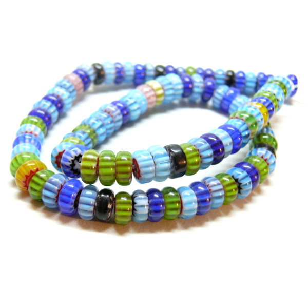 Perles Rondelles Verre 8 par 3mm, Verre Millefiori fait Main