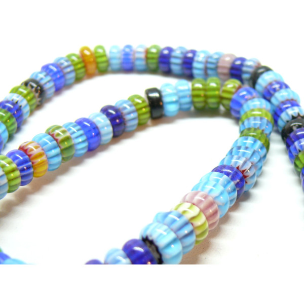 Perles Rondelles Verre 8 par 3mm, Verre Millefiori fait Main