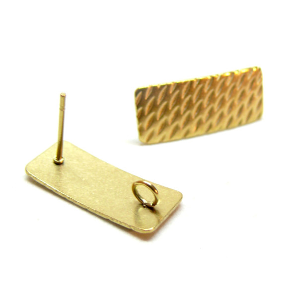 Boucles d'oreilles, Puce Rectangle Martelée 20mm Acier inoxydable 304 finition Doré, placage IONIQUE